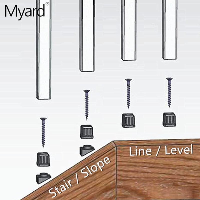 Myard 3/4" Anti-UV Black Baluster Connectors 100pcs for 50 Square Balusters with Stainless Steel Screws, No Drilling Fast Installation for Deck Handrail Staircase Balusters - Image 5
